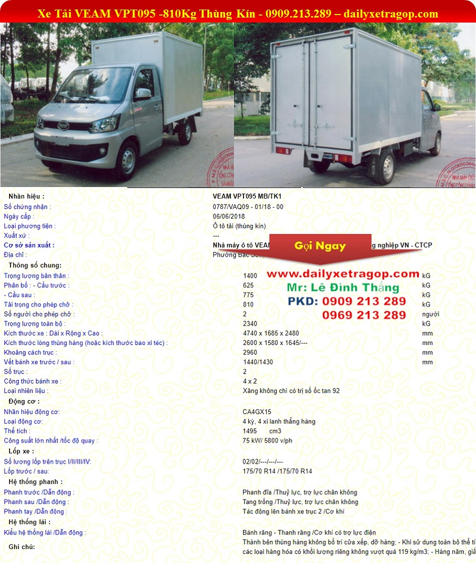 Xe Tải VEAM PRO 950 KG | VEAM PRO 990KG | Giá Xe VEAM PRO 2018 | LE DINH THANG | 0909213289